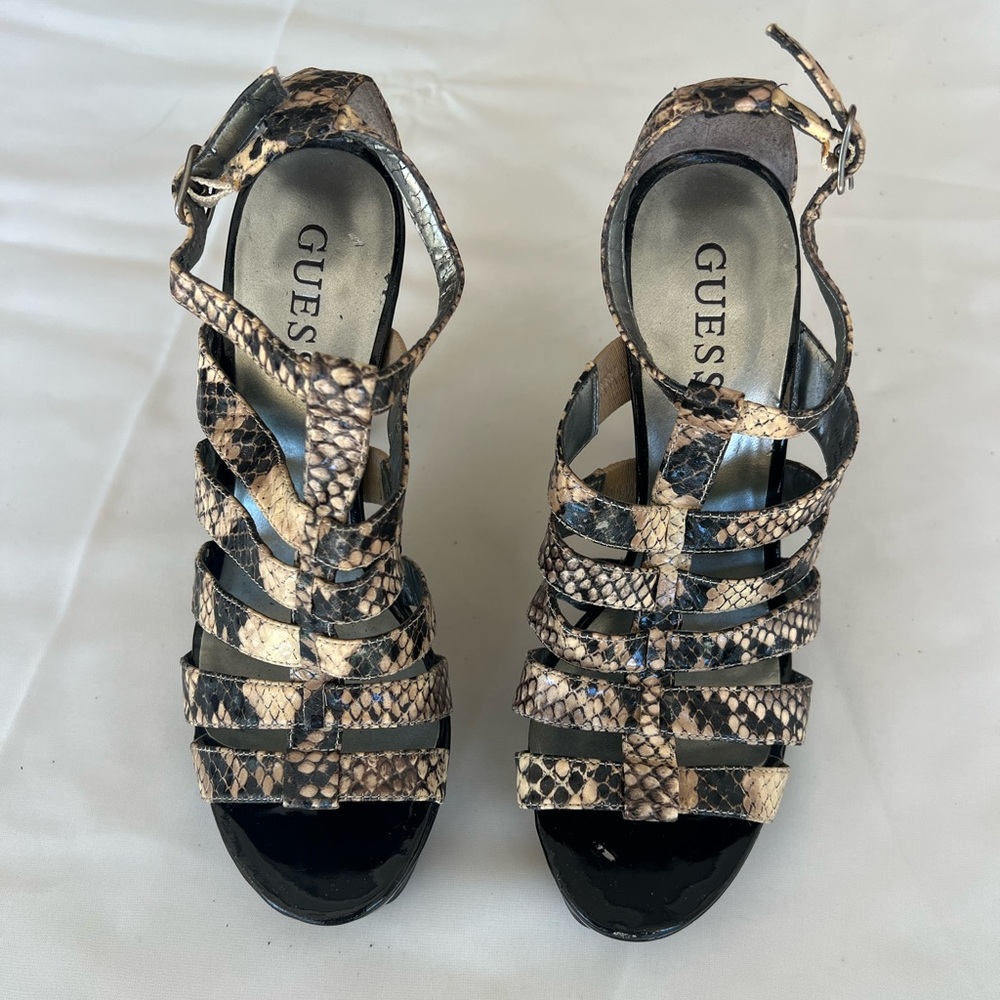 Guess Snake Print Strappy Heels Size 5.5